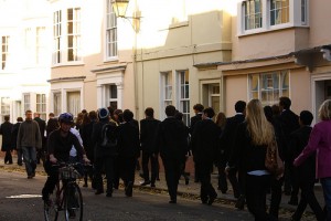 students in street